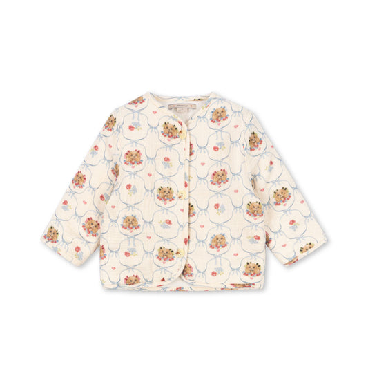 Floral patterned baby jacket on a white background