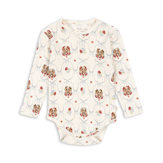 Floral-patterned baby onesie on a white background