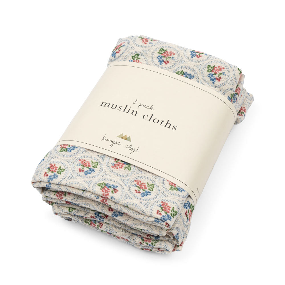 Konges Sløjd Verona Blues 3 Pack Muslin Cloth GOTS