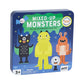 A blue tin with four cute looking posters on the front. The is a green logo with white writing that says Mixed-Up Monsters on the go magnetic play set. It says for 3+ years and mix + match over 100 different combinations. 