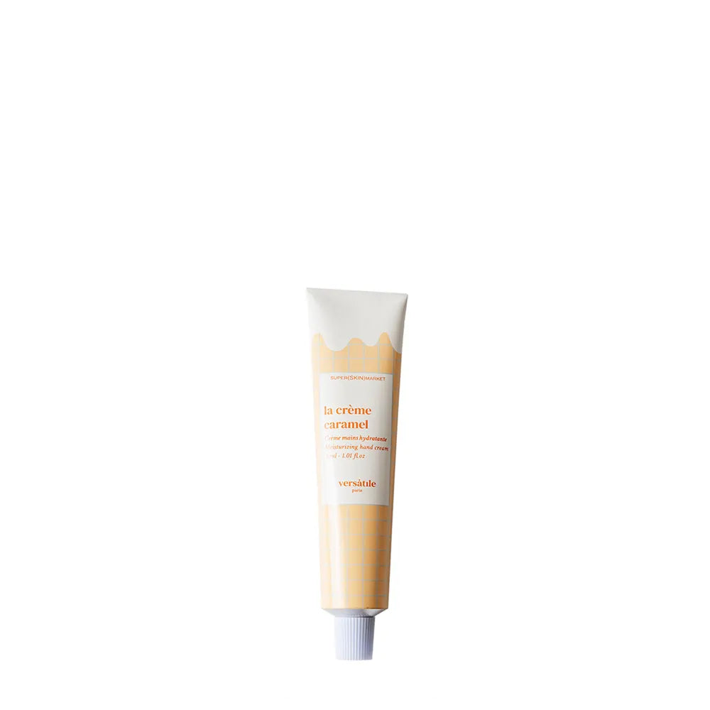 Tube of 'La crème caramel' on a white background