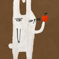 Clive art print featuring a grumpy white rabbit holding a red apple, perfect for children's decor.