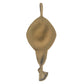 Mustard coloured baby wool comforter with a tied knot on the end, placed on a white background