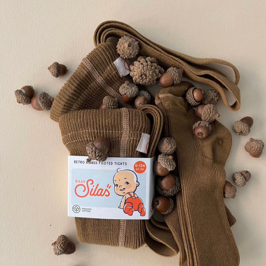 Silly Silas Acorn Brown Footed Tights with Braces