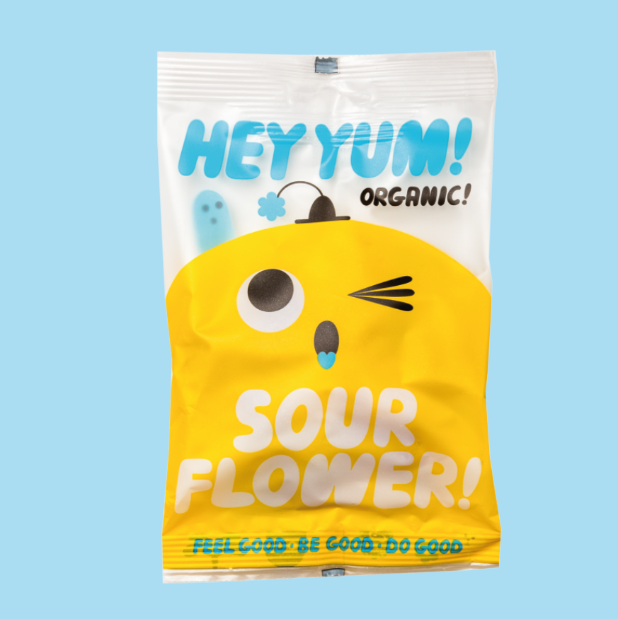 HEY YUM! Sour Flower - Organic Sour Fruit Gums, 100 g